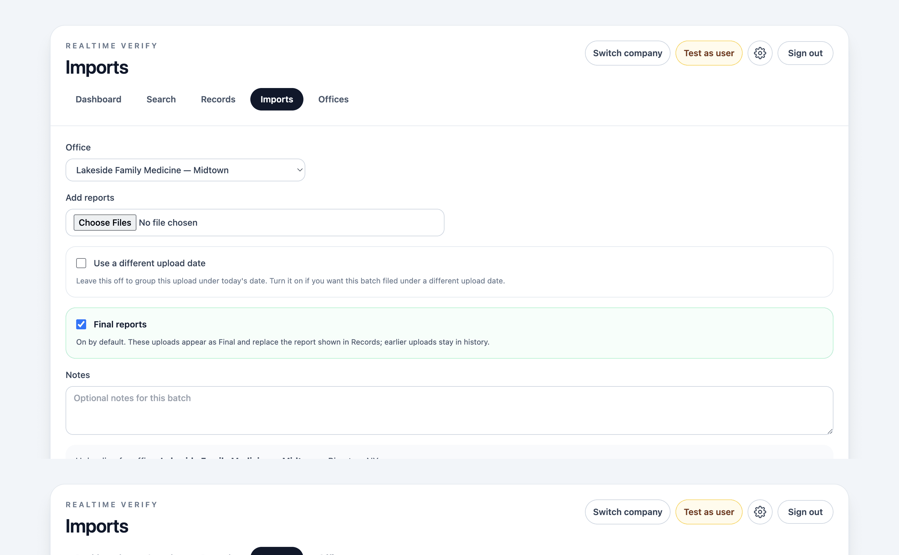 Report import workflow for a fictional office